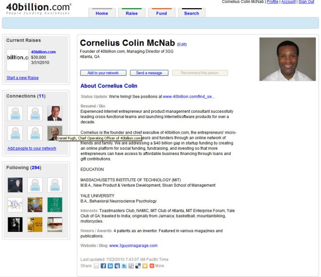 personal profile and social network on 40billion.com